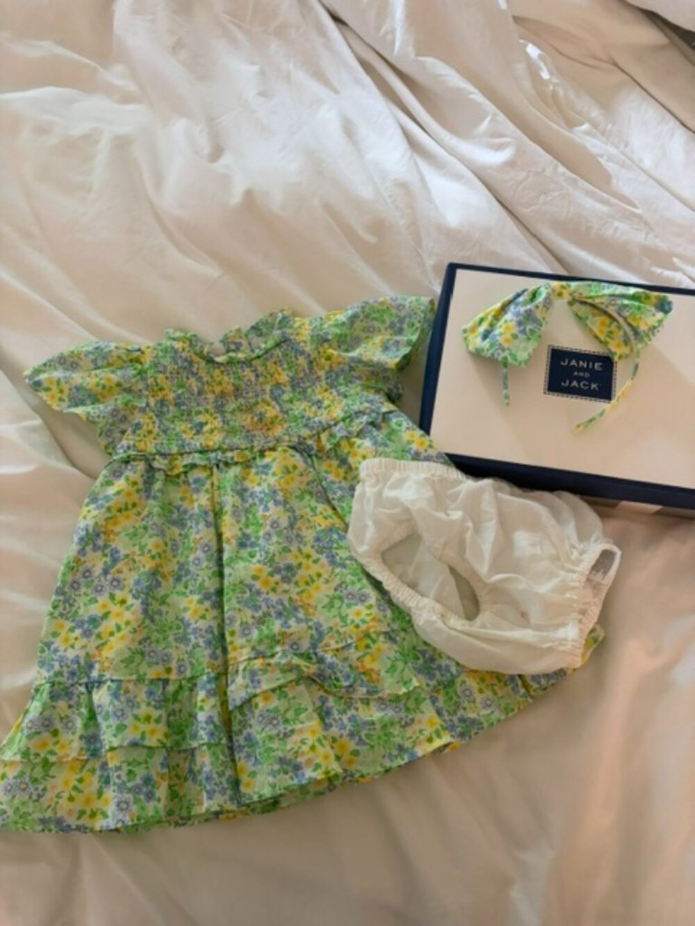 Janie and Jack ruffle dress, bloomers and headband
